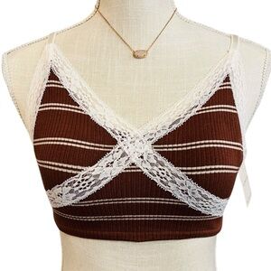 FREE PEOPLE GiGi Seamless Striped Bra Umber Earth Brown White Bohemian Size M/L